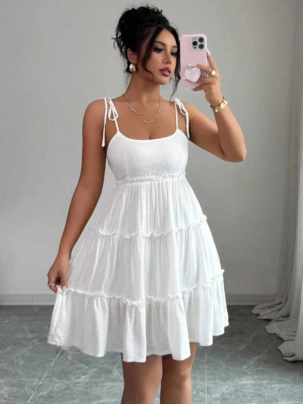 ZARA French Summer Tie Front Strappy Tiered Mini Dress